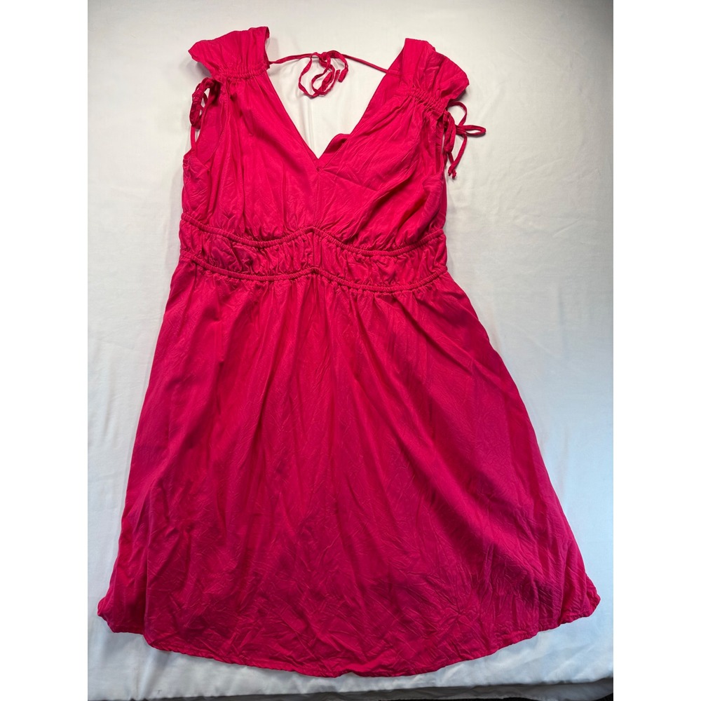 Time and Tru Women XL Pink V-Neck Empire Waist Smocked Mini Dress 16-18